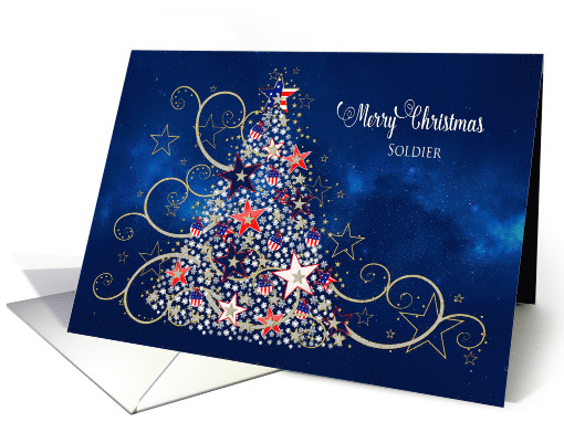 Patriotic Christmas Tree, Soldier, Stars/Stripes Decorations card