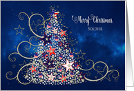 Patriotic Christmas Tree, Soldier, Stars/Stripes Decorations card