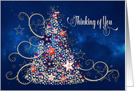 Patriotic Christmas Tree, Thinking of You, Stars/Stripes Decorations card