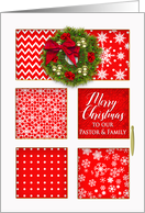Christmas Door in Red and White with Wreath for Pastor and Family card