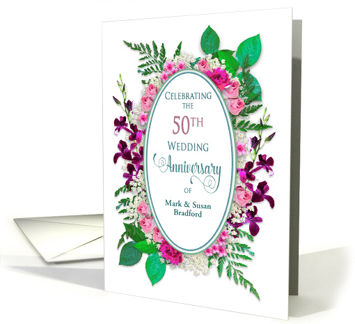 50th Wedding Anniversary Invitation Flowers Around Oval,... (1576690)