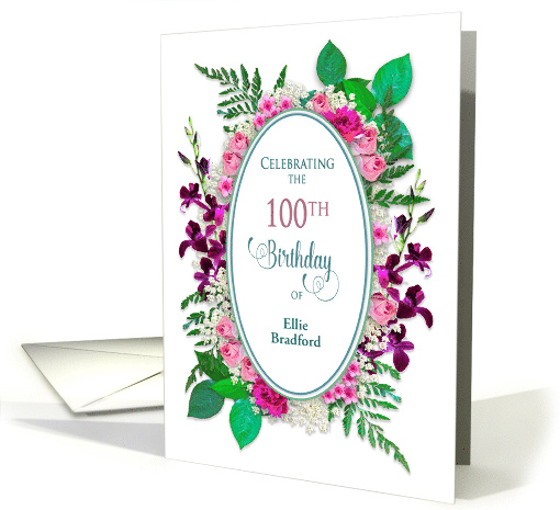 100th Birthday for Woman Invitation Flowers Around Oval,... (1576694)