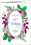 Sweet 16th Birthday Invitation, Girl, Flowers Around Oval, Personalize card