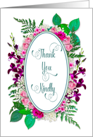 Thank You, Beautiful Garden Flowers Around Oval, Blank Inside card