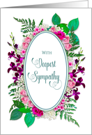 Sympathy, Beautiful Pink and Purple Garden Flowers Around Oval card