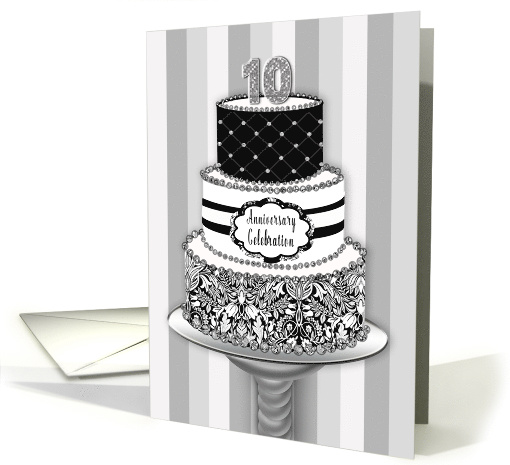 10th Wedding Anniversary Invitation, 3 Tier Cake Black,... (1577838)