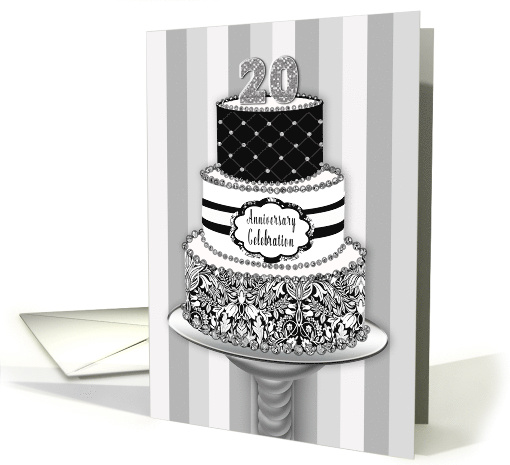 20th Wedding Anniversary Invitation, 3 Tier Cake Black,... (1577840)
