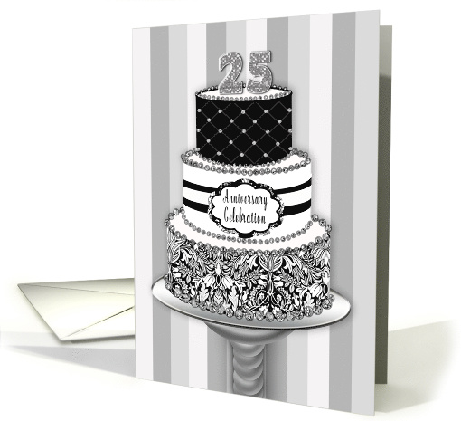 25th Wedding Anniversary Invitation, 3 Tier Cake Black,... (1577842)