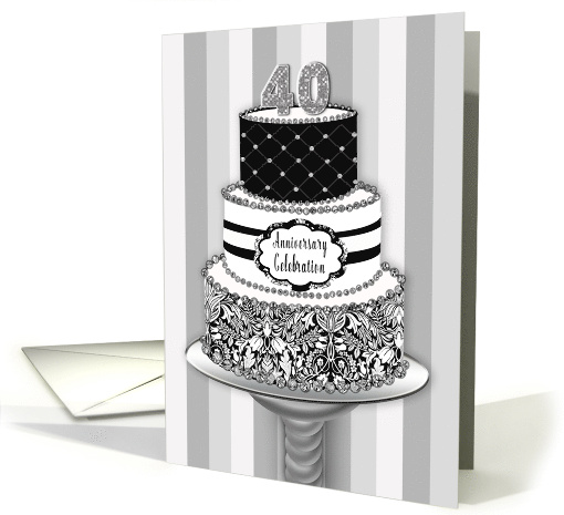 40th Wedding Anniversary Invitation, 3 Tier Cake Black,... (1577846)