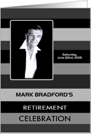 Retirement Celebration Invitation, Sleek Shades of Gray Stripes, Photo card
