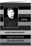 Graduation Celebration Invitation, Sleek Shades of Gray Stripes, Photo card