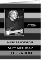50th Birthday Party Invitation, Sleek Shades of Gray Stripes, Photo card