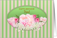 Birthday, Friend, Feminine, Delicate Peonies & Roses, Soft Pinks card