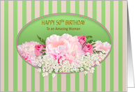 Birthday,50th, Feminine, Delicate Peonies & Roses, Soft Pinks card