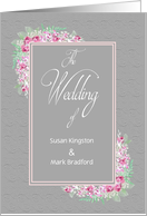 Wedding Invittion, Gray with Corner of Pink Flowers, Insert Names card