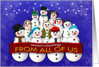Christmas, Business, From All of Us, Group of Snowman Holding Banner card