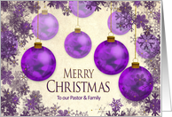 Christmas, Pastor & Family, Purple Ornaments, Snow Flakes’ Frame card