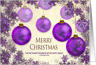 Christmas, Christian Scripture , Purple Ornaments, Snow Flakes’ Frame card