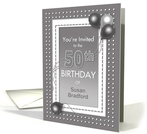 Invitation, 50th Birthday, Gray and White Polka Design,... (1584282)