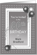 Invitation, 80th Birthday, Gray and White Polka Design, Name Insert card