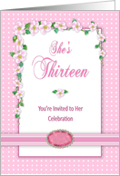 Sweet13th Birthday Invitation, Pink Flowers & Polka Dots card