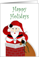 Happy Holidays, Fat Santa Stuck in Chimney card