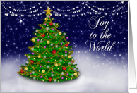 Christmas, Joy to the World, Colorful Decorations on Tree, Night Scene card