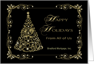 Business Christmas, Happy Holidays, Name Insert, Ornate Faux Gold Tree card