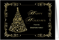 Christmas, Happy Holidays, Name Insert, Ornate Faux Gold Tree card