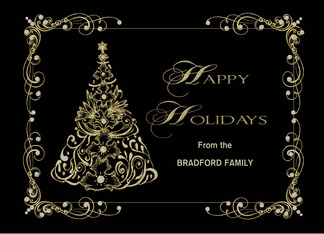 Christmas, Happy Holidays, Name Insert, Ornate Faux Gold Tree