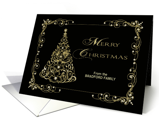Christmas, Name Insert, Ornate Faux Gold Tree card (1589394)
