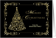 Christmas, Name Insert, Ornate Faux Gold Tree card