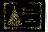 Christmas, Season’s Greetings, Name Insert, Ornate Faux Gold Tree card