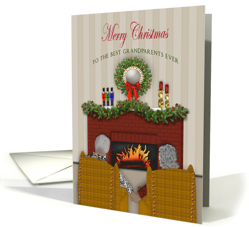 Christmas, Grandparents, Seniors Holding hands Enjoying Fire card