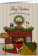 Christmas, Grandma, Relaxing by Fireplace with Pets card