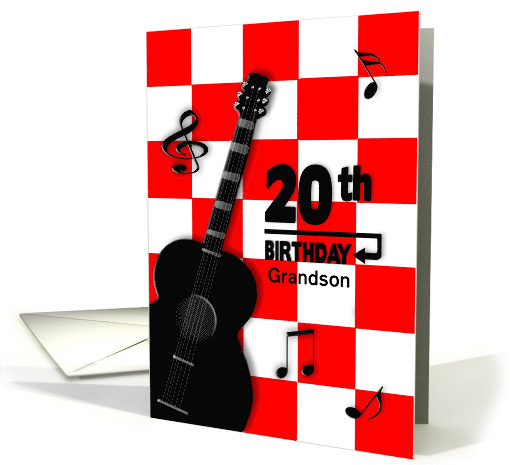 20th Birthday, Insert Name, Acoustic Guitar on Red & White card