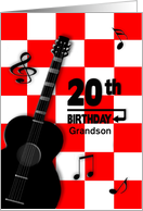 20th Birthday, Insert Name, Acoustic Guitar on Red & White card