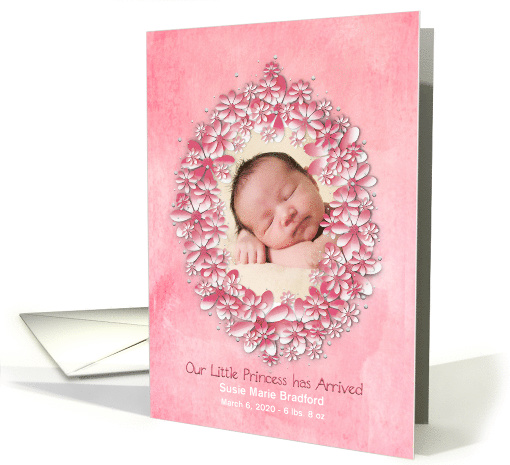Baby Girl Birth Announcement, Pink Daisies, Photo Insert card