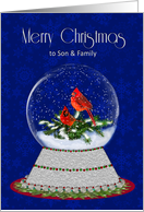 Christmas Red Cardinal Snow Globe,Son & Family card