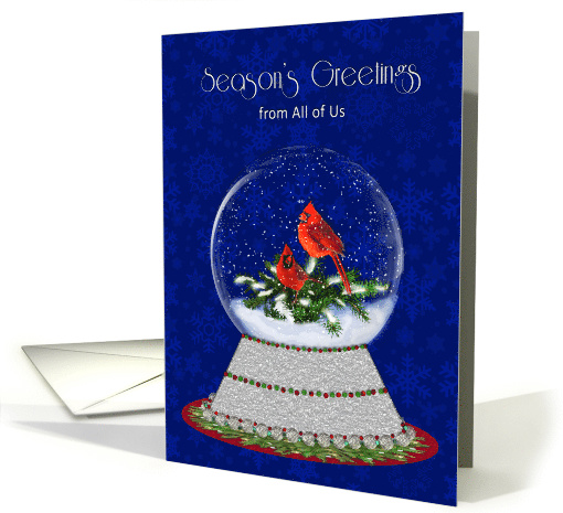 Christmas, Season's Greetings, Business, Red Cardinal Snow Globe card