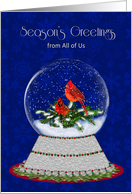 Christmas, Season’s Greetings, Business, Red Cardinal Snow Globe card