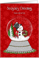 Christmas, Season’s Greetings, Business, Customers, Snowman Snow Globe card