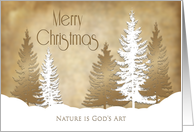 Christmas, Nature is God’s Art, Beige and White Trees Snow Scene card