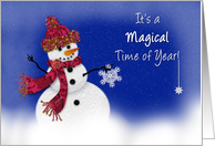 Winter Season,It’s a Magical Time of Year, Snowman Lady in Snow Scene card