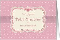 Bby Shower Invitation, Pink with Polka Dots, Hearts, Name Insert, Girl card