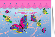 Birthday Party, Invitation, Sweet with Butterflies and Flowers card