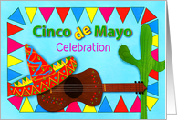 Cinco de Mayo Celebration Invitation, Sombrero, Guitar, Festive Colors card