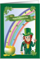 St. Patrick’s Day, Rainbow Leading to Pot of Gold, Leperchaun, card