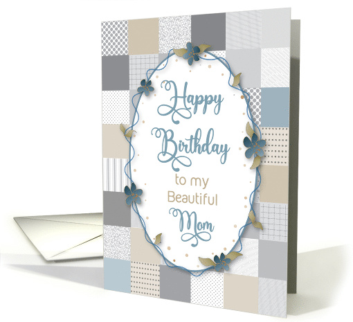 Birthday, Mother, Assortment Patchwork-like Square, Floral Oval card