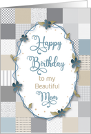 Birthday, Mother, Assortment Patchwork-like Square, Floral Oval card